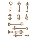 Chipboard Embellishments - Antique Keys with Locks and Hardware - Card Size